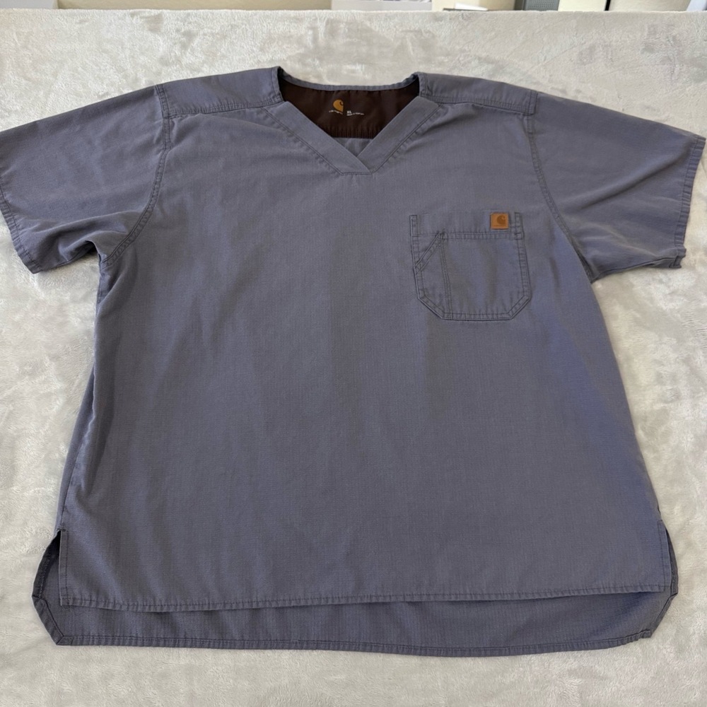 Carhartt Scrub Top Mens XL Gray-Blue V Neck Workwear Medical Uniform Durable